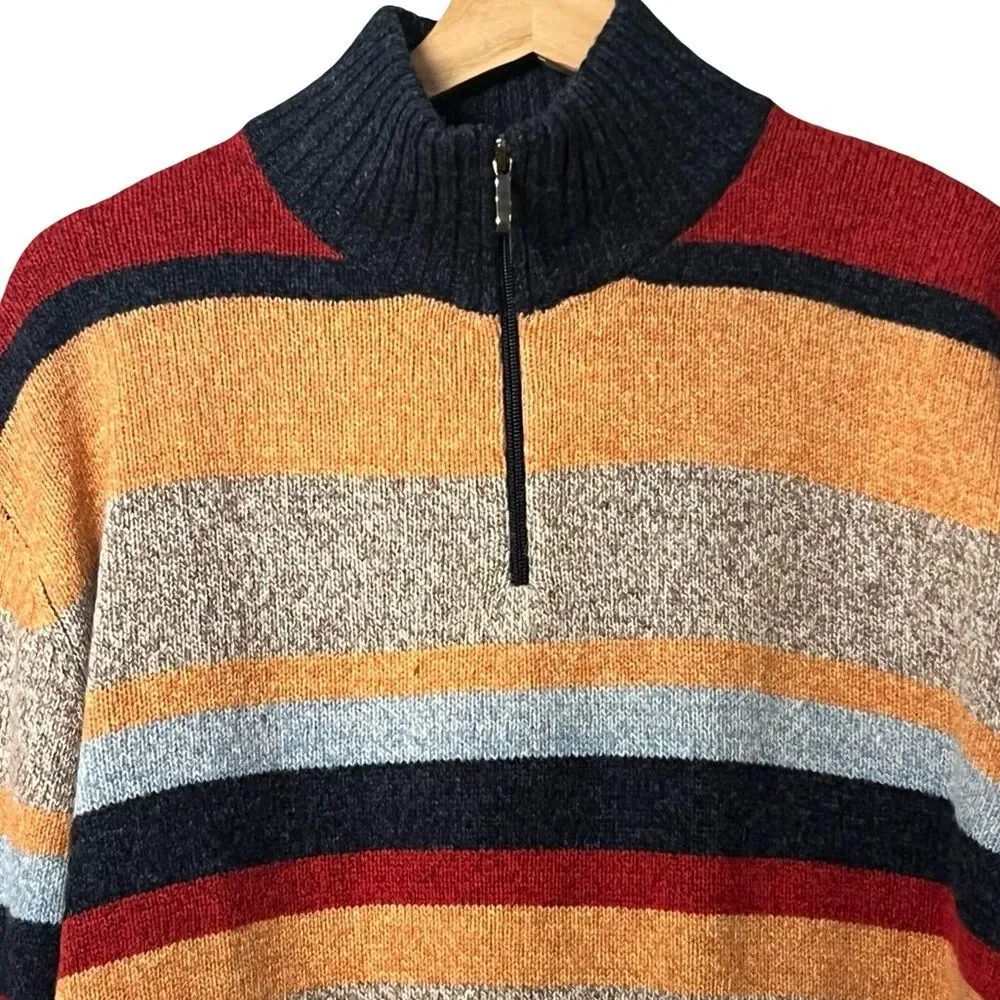 Poeta Moda Mens Striped Wool Blend Sweater Sz L 1/4 Zip Grandpa Preppy Old Money